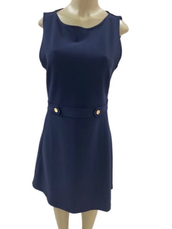 H&M Dresses & Skirts - H&M Navy Sleeveless Fit & Flare Dress Gold Button Waist NWT Small